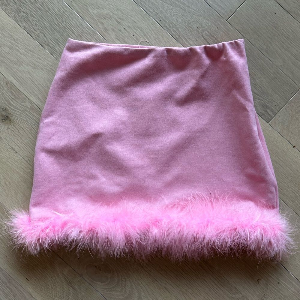 Dolls Kill pink feather mini skirt